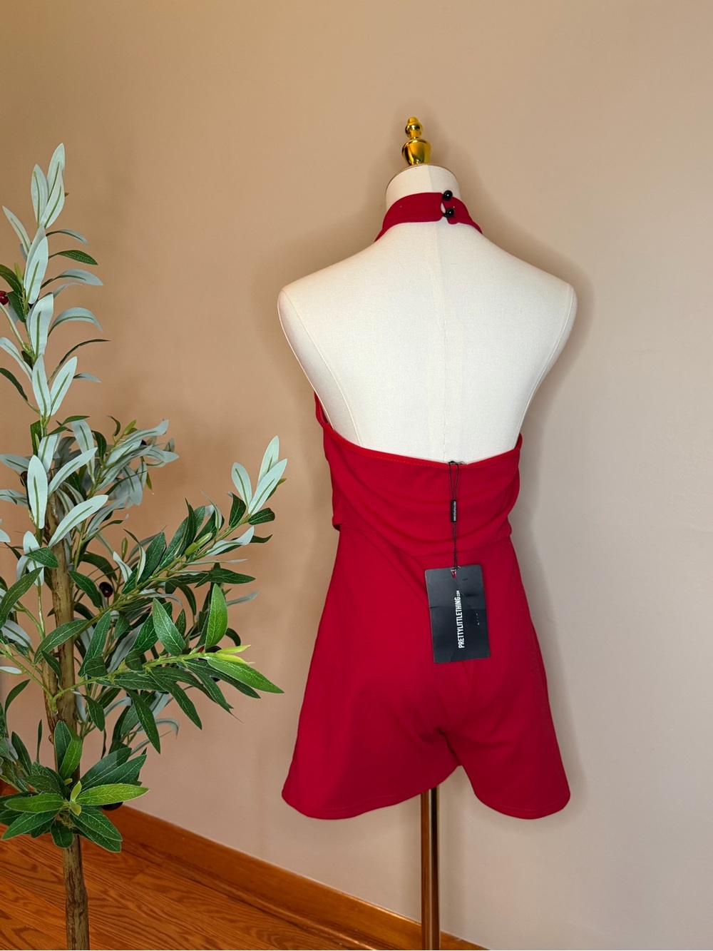 472. PrettyLittleThing Red Halter Neck Romper - NWT - Picture 3 of 3